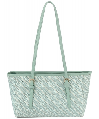 Straw Stripe Beach Tote Bag LHU507-Z TEAL